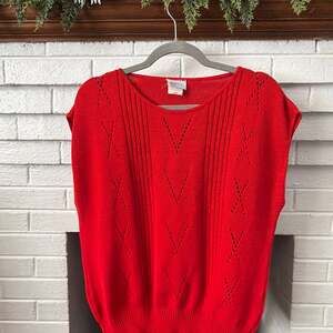 Vintage Cap Sleeve Sweater Vest Size Medium Red